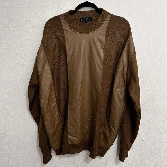 Bagazio Other - VTG 90s Bagazio PU Leather Argyle Diamond Sweater Size XL Brown Cosby Classic
